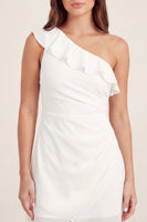 Load image into Gallery viewer, Ruched White One Shoulder A Line Short Graduation Dress with Ruffles