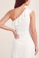 Load image into Gallery viewer, Ruched White One Shoulder A Line Short Graduation Dress with Ruffles