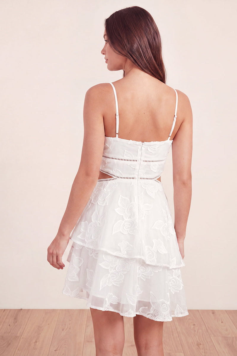 Load image into Gallery viewer, Floral Short White A Line Cut Out Graduation Dress with Ruffles
