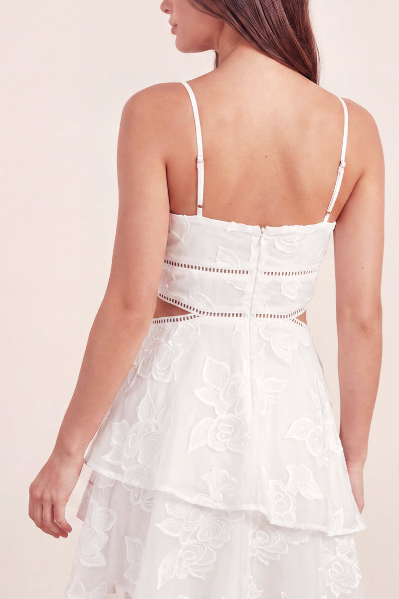 Load image into Gallery viewer, Floral Short White A Line Cut Out Graduation Dress with Ruffles