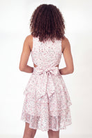 Load image into Gallery viewer, Sparkly White Pink Flower Short A Line Ruffled Graduation Dress with Bow
