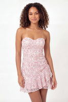 Load image into Gallery viewer, Sparkly Pink A Line Floral Short Sequin Graduation Dress with Ruffles