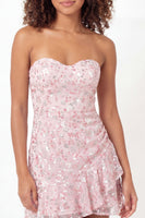 Load image into Gallery viewer, Sparkly Pink A Line Floral Short Sequin Graduation Dress with Ruffles