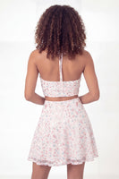 Load image into Gallery viewer, Sparkly Halter White Pink Flower Short 2 Piece Sequin Graduation Dress