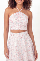 Load image into Gallery viewer, Sparkly Halter White Pink Flower Short 2 Piece Sequin Graduation Dress