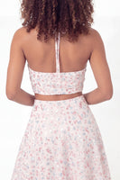 Load image into Gallery viewer, Sparkly Halter White Pink Flower Short 2 Piece Sequin Graduation Dress