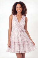 Load image into Gallery viewer, Sparkly White Pink Flower V-Neck Ruffled A Line Short Graduation Dress with Belt