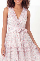 Load image into Gallery viewer, Sparkly White Pink Flower V-Neck Ruffled A Line Short Graduation Dress with Belt