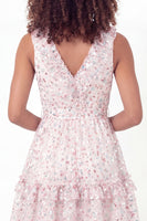 Load image into Gallery viewer, Sparkly White Pink Flower V-Neck Ruffled A Line Short Graduation Dress with Belt