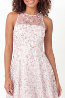 Load image into Gallery viewer, Sparkly Round Neck White Pink Flower Short A Line Graduation Dress