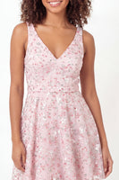 Load image into Gallery viewer, A Line Sparkly Pink Floral Short V-Neck Graduation Dress with Sequin
