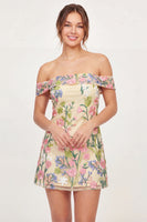 Load image into Gallery viewer, Off the Shoulder A Line Floral Butter Yellow Short Graduation Dress