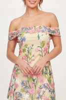Load image into Gallery viewer, Off the Shoulder A Line Floral Butter Yellow Short Graduation Dress