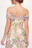 Load image into Gallery viewer, Off the Shoulder A Line Floral Butter Yellow Short Graduation Dress