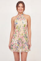Load image into Gallery viewer, High Neck A Line Floral Butter Yellow Short Graduation Dress