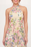 Load image into Gallery viewer, High Neck A Line Floral Butter Yellow Short Graduation Dress