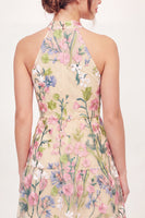 Load image into Gallery viewer, High Neck A Line Floral Butter Yellow Short Graduation Dress