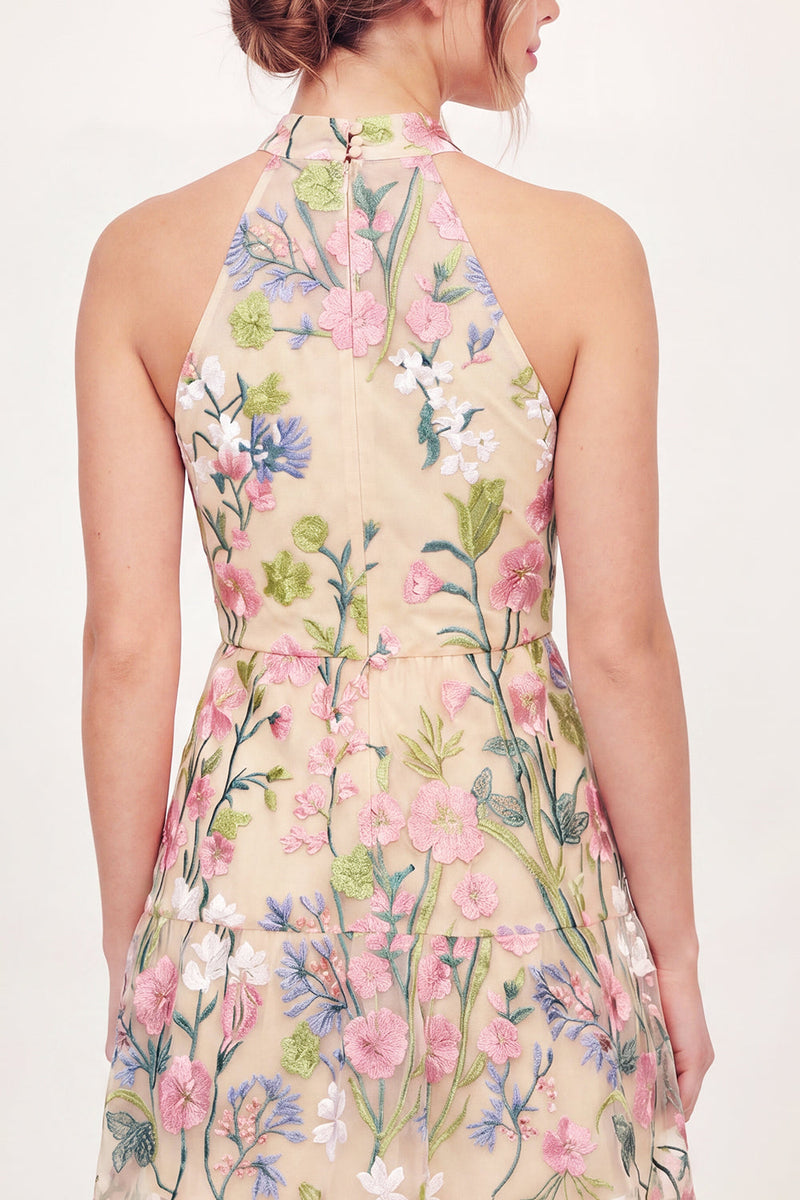 Load image into Gallery viewer, High Neck A Line Floral Butter Yellow Short Graduation Dress