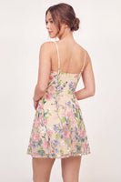 Load image into Gallery viewer, V-Neck A Line Butter Yellow Floral Short Graduation Dress