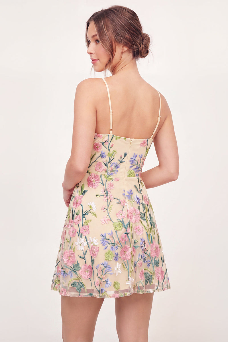 Load image into Gallery viewer, V-Neck A Line Butter Yellow Floral Short Graduation Dress