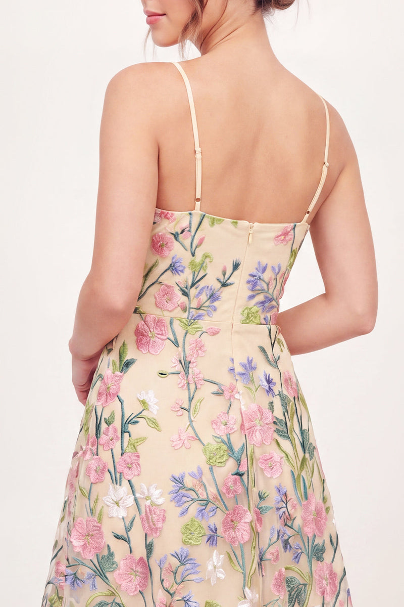 Load image into Gallery viewer, V-Neck A Line Butter Yellow Floral Short Graduation Dress