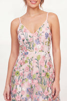 Load image into Gallery viewer, Pink Spaghetti Straps Floral A Line Short Graduation Dress