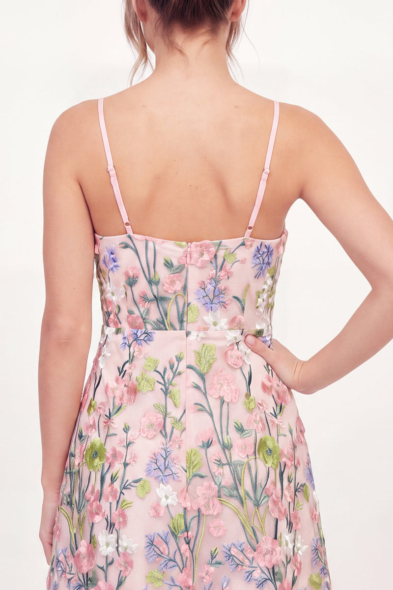 Load image into Gallery viewer, Pink Spaghetti Straps Floral A Line Short Graduation Dress