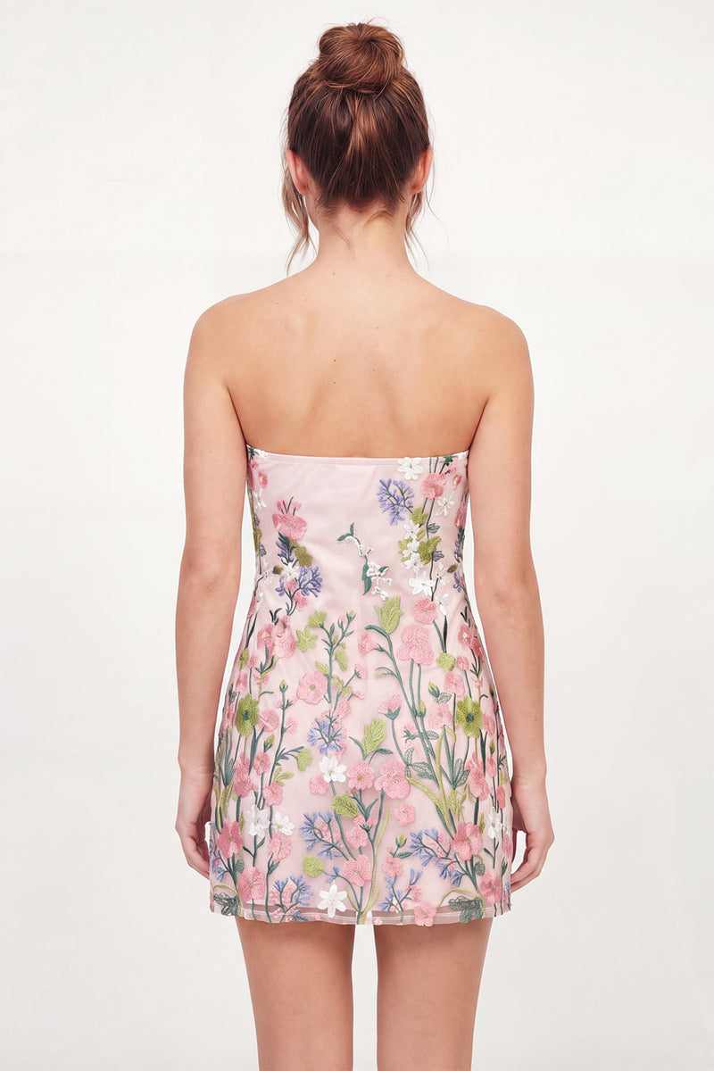 Load image into Gallery viewer, Strapless Pink Floral A Line Short Graduation Dress