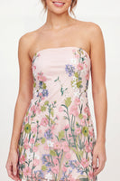 Load image into Gallery viewer, Strapless Pink Floral A Line Short Graduation Dress