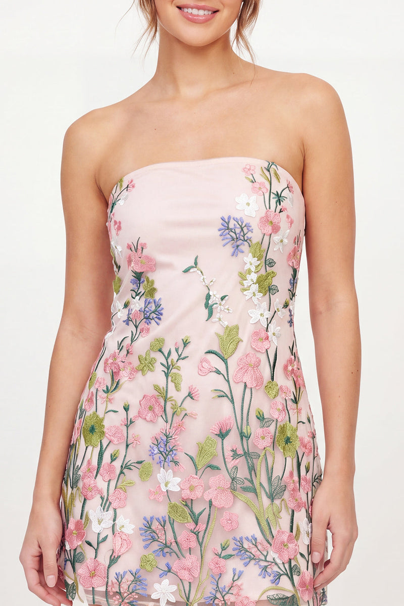 Load image into Gallery viewer, Strapless Pink Floral A Line Short Graduation Dress