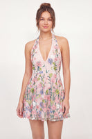 Load image into Gallery viewer, Halter Short Pink Floral A Line Graduation Dress