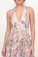 Load image into Gallery viewer, Halter Short Pink Floral A Line Graduation Dress