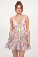 Load image into Gallery viewer, Floral A Line Short Pink V-Neck Graduation Dress