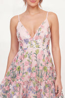 Load image into Gallery viewer, Floral A Line Short Pink V-Neck Graduation Dress