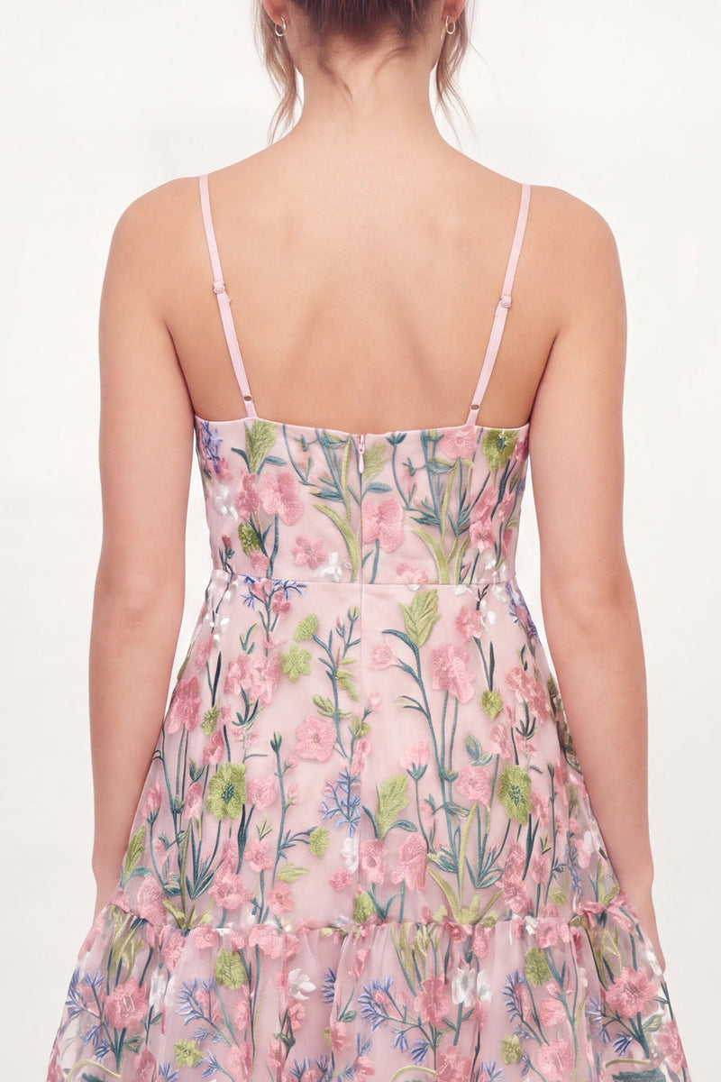 Load image into Gallery viewer, Floral A Line Short Pink V-Neck Graduation Dress
