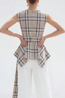 Load image into Gallery viewer, 2 Piece Bateau Neck Brown Grid Wide Leg Women Business Suits with Belt