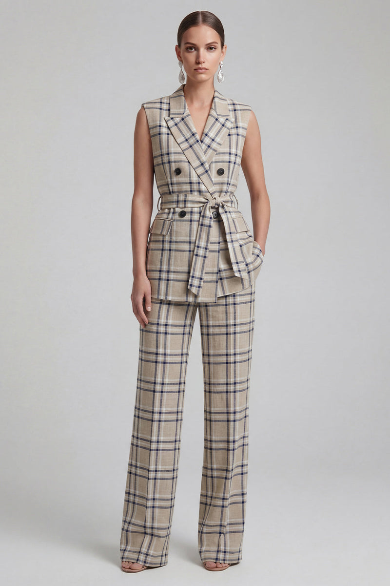 Load image into Gallery viewer, Grey Grid Peak Lapel 2 Piece Double Breasted Women Business Suits with Pockets