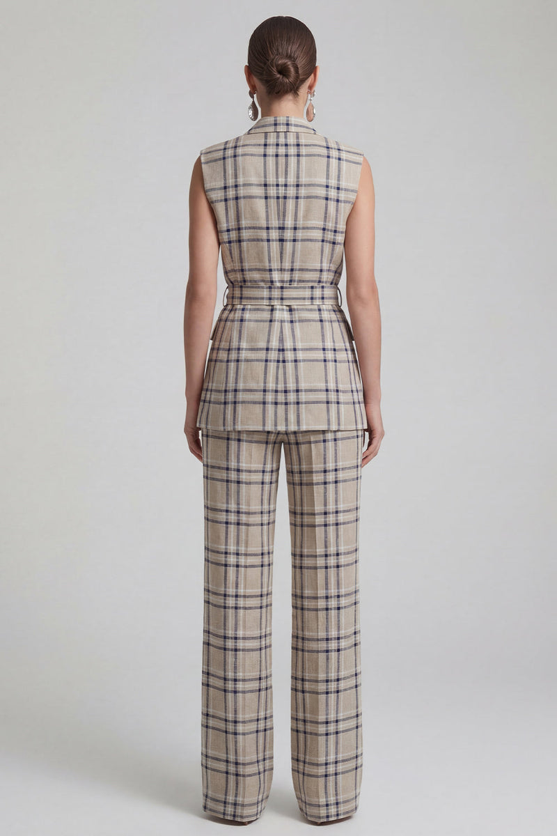 Load image into Gallery viewer, Grey Grid Peak Lapel 2 Piece Double Breasted Women Business Suits with Pockets