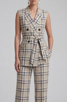 Load image into Gallery viewer, Grey Grid Peak Lapel 2 Piece Double Breasted Women Business Suits with Pockets