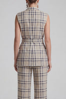 Load image into Gallery viewer, Grey Grid Peak Lapel 2 Piece Double Breasted Women Business Suits with Pockets