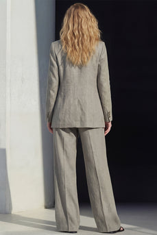 2 Piece Grey Notched Lapel Single Breasted Women Business Suits with Pockets