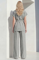 Load image into Gallery viewer, Short Sleeves Grey Single Breasted 2 Piece Wide Leg Women Business Suits with Belt