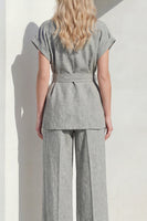 Load image into Gallery viewer, Short Sleeves Grey Single Breasted 2 Piece Wide Leg Women Business Suits with Belt