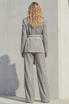 Grey Peak Lapel 2 Piece Wide Leg Women Business Suits with Pockets