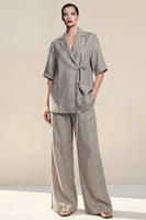 Load image into Gallery viewer, Half Sleeves Grey Notched Lapel 2 Piece Women Business Suits with Pockets