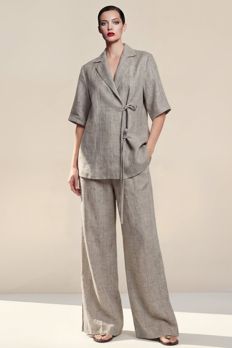 Load image into Gallery viewer, Half Sleeves Grey Notched Lapel 2 Piece Women Business Suits with Pockets