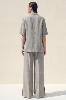 Half Sleeves Grey Notched Lapel 2 Piece Women Business Suits with Pockets