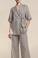 Load image into Gallery viewer, Half Sleeves Grey Notched Lapel 2 Piece Women Business Suits with Pockets