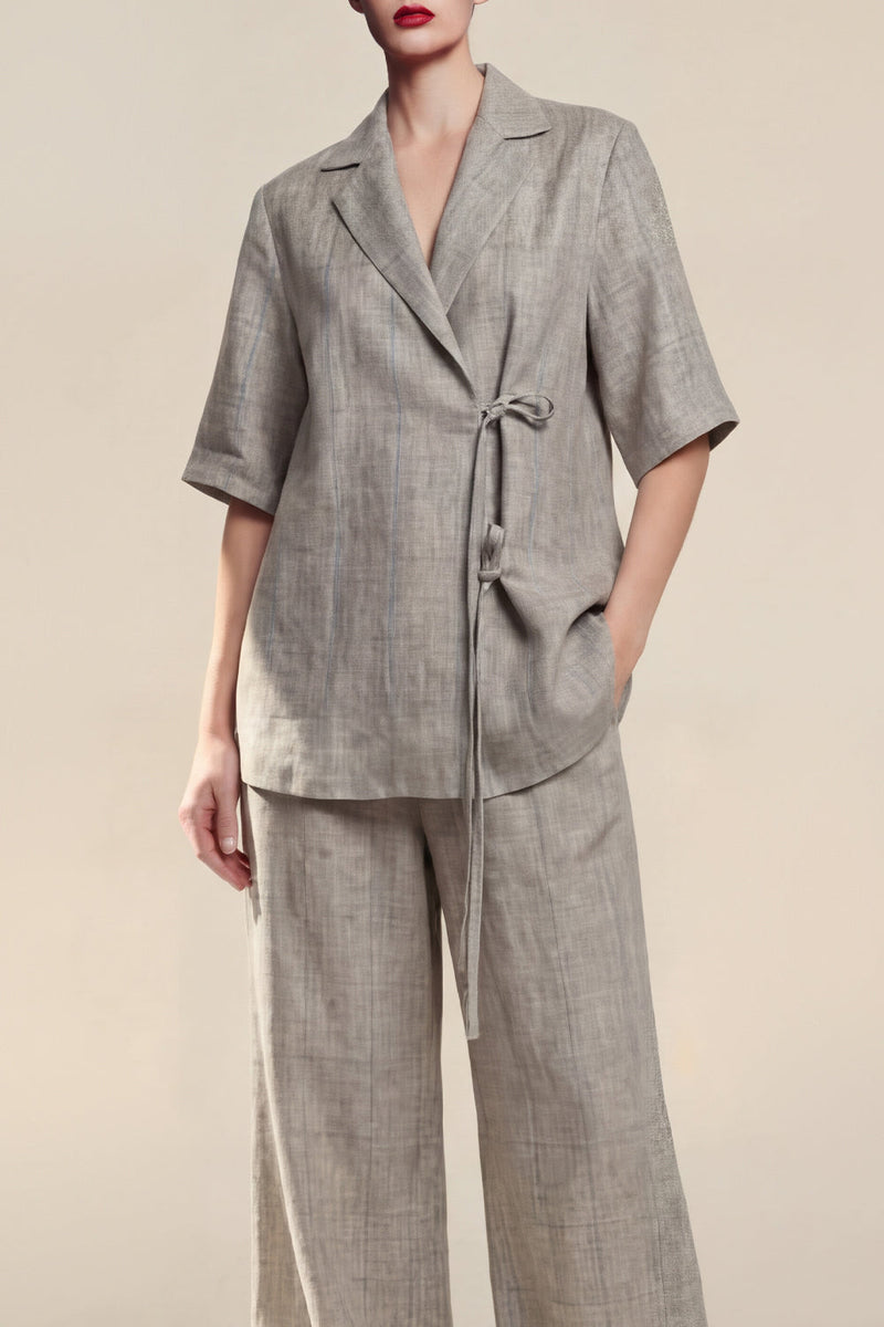 Load image into Gallery viewer, Half Sleeves Grey Notched Lapel 2 Piece Women Business Suits with Pockets