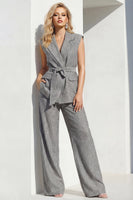 Load image into Gallery viewer, Peak Lapel Grey 2 Piece Wide Leg Striped Women Business Suits with Pockets